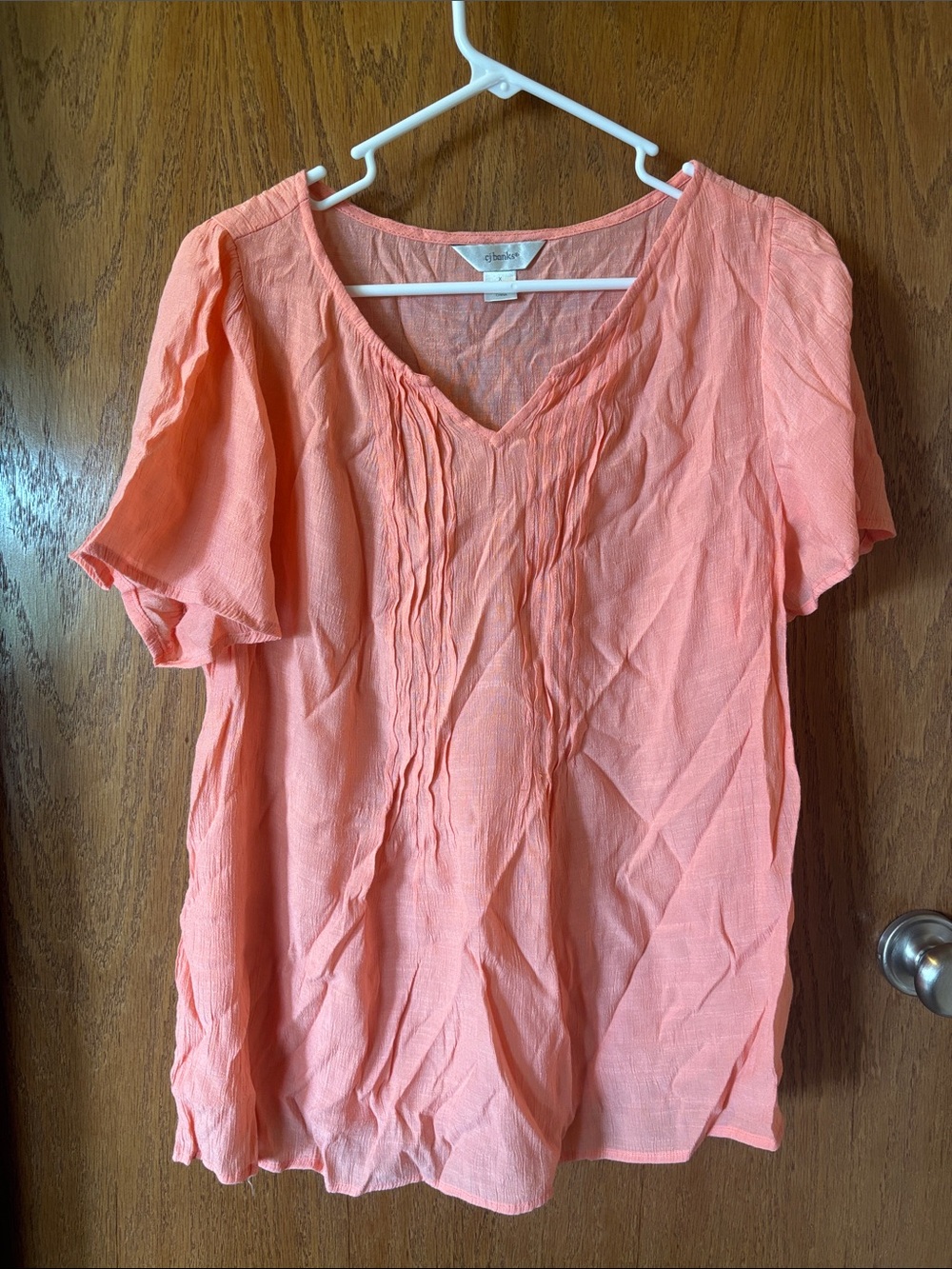 CJ Banks Coral V-Neck Pintuck Flutter Sleeve Blouse